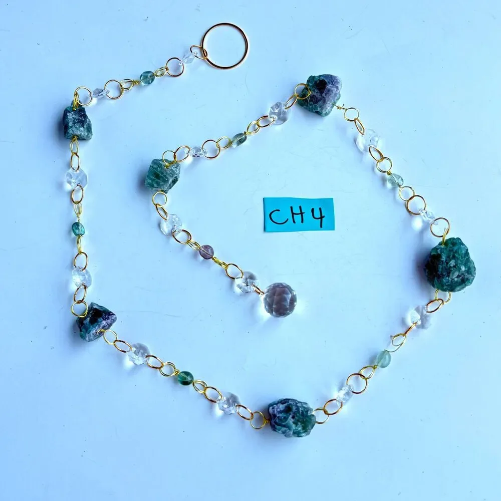 Raw Fluorite and Fluorite Bead Gemstone Wall Hanging